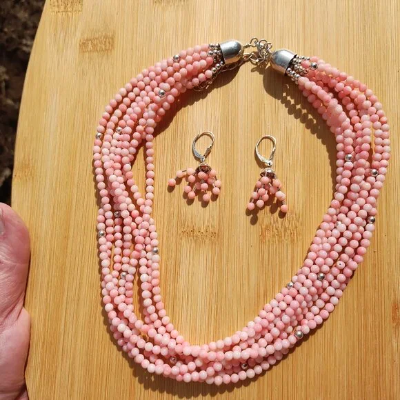 Jay King DTR 925 Sterling silver Angel Skin Coral 8 strand necklace earrings set - Picture 2 of 3